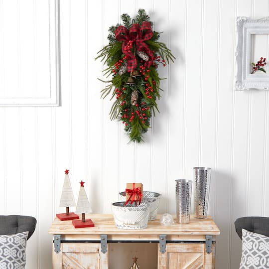 24" Pinecones, Berries & Bells Christmas Teardrop Swag